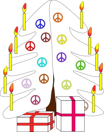 Xmas Christmas Tree 7 Black White Line Art Peace Symbol - Peace Sign (333x425)