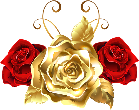 Gold And Red Roses Png Clip Art Image - Red And Gold Roses (600x473)