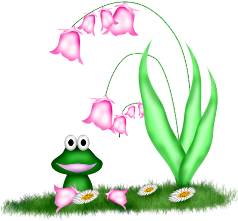 Flower-05 - Frog Under Flower Clipart (600x600)