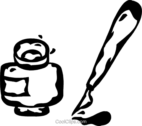 Fountain Pen With A Ink Bottle Royalty Free Vector - Inkwell (480x427)