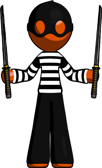 Thief Man Posing With Two Ninja Sword - Katana (334x550)