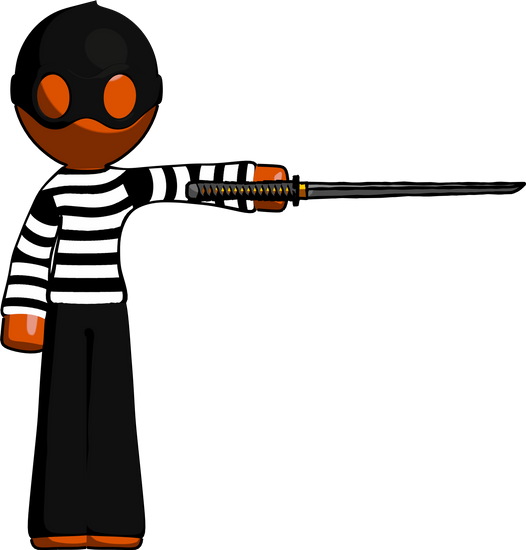 Orange Thief Man Standing With Ninja Sword Katana Pointing - Shrug (526x550)