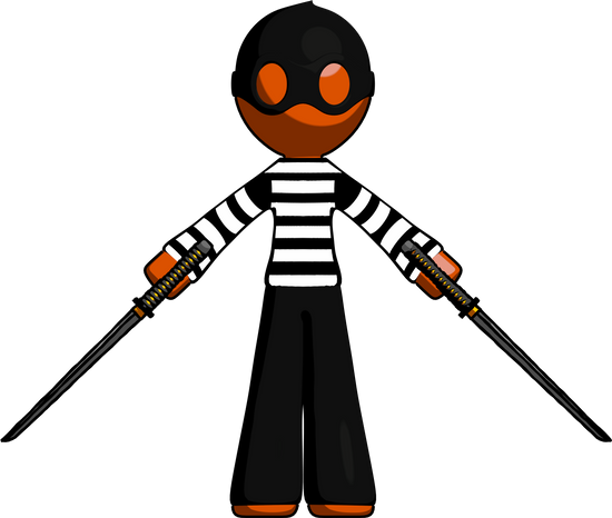 Orange Thief Man Posing With Two Ninja Sword Katanas - Katana (550x466)