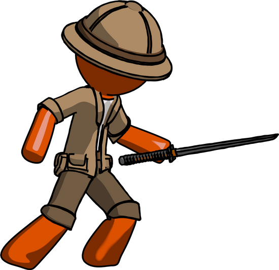 Orange Explorer Ranger Man Stabbing With Ninja Sword - Construction Worker (550x533)