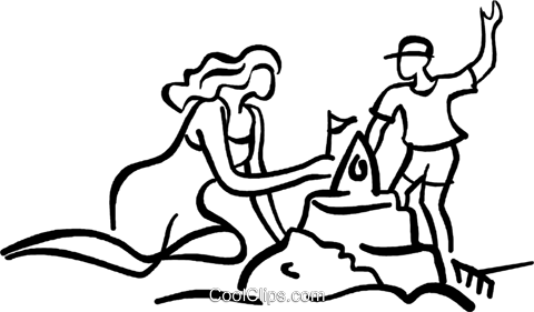 Mother And Child Making A Sand Castle Royalty Free - Cartoon (480x281)