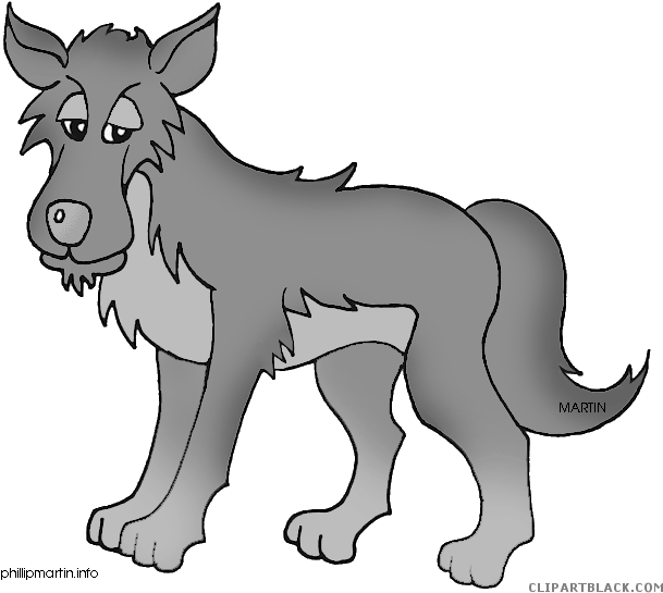 Cartoon Wolf Animal Free Black White Clipart Images - Peter And The Wolf Clipart (648x574)
