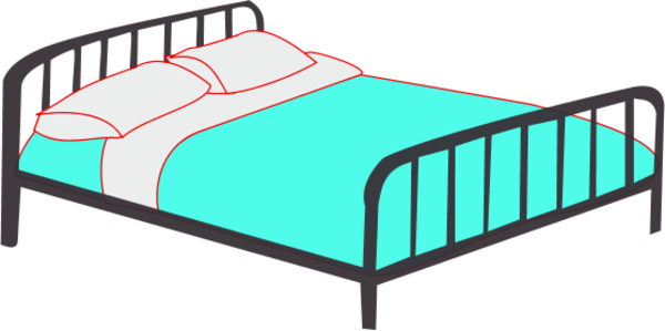 Bed Clipart Double Bed - Black And White Cartoon Bed (600x299)