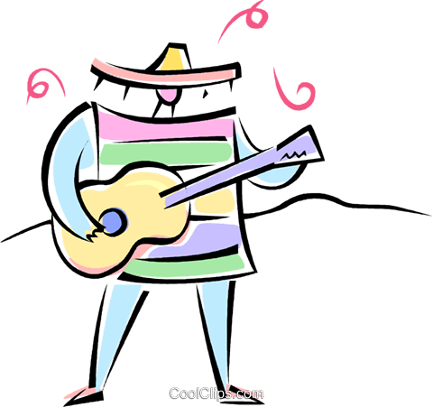 Mexican Guitar Player Royalty Free Vector Clip Art - Cartoon (480x451)