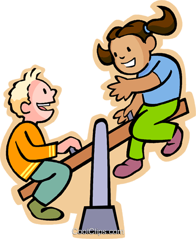 Boy And Girl On A Teeter Totter Royalty Free Vector - Boy And Girl On Seesaw (394x480)