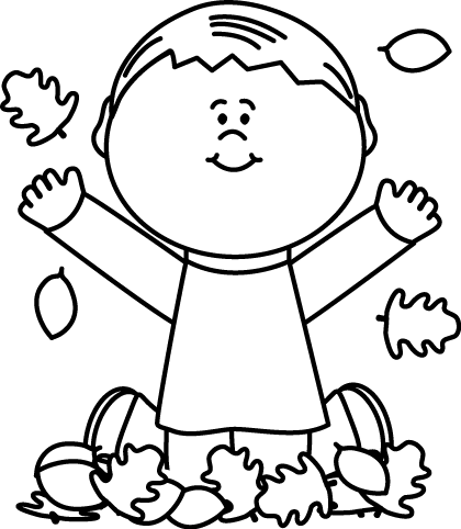 Black And White Boy Playing In Leaves Clip Art - Indefinite Pronouns First Grade (420x482)