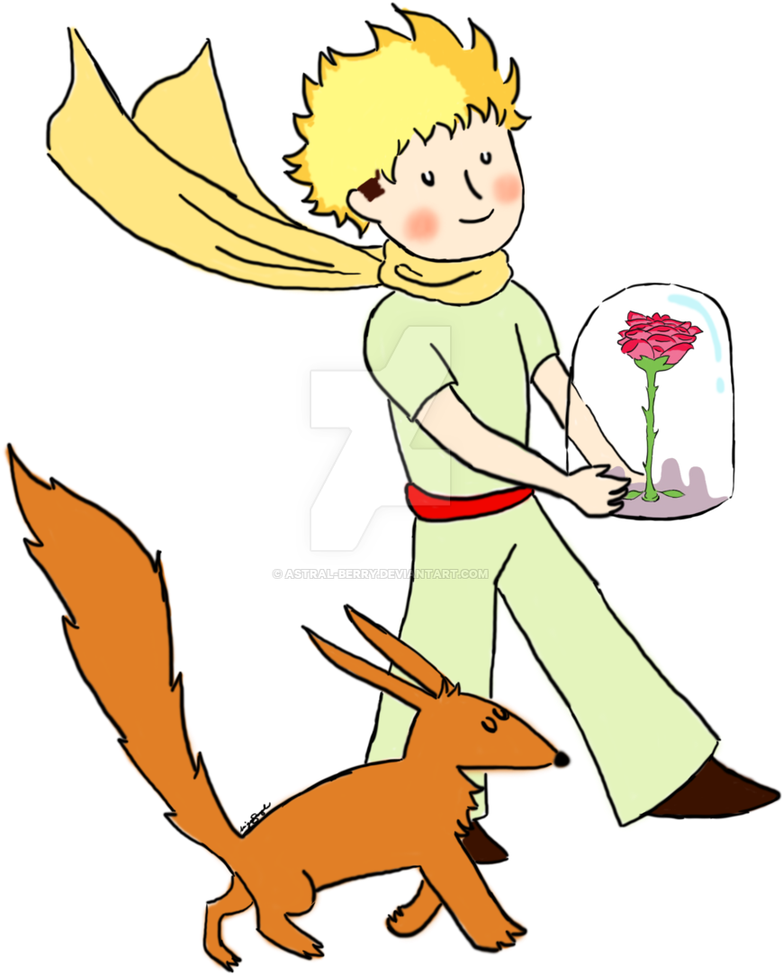 The Little Prince With His Rose And Fox By Astral - Little Prince Rose Fox (1024x1365)