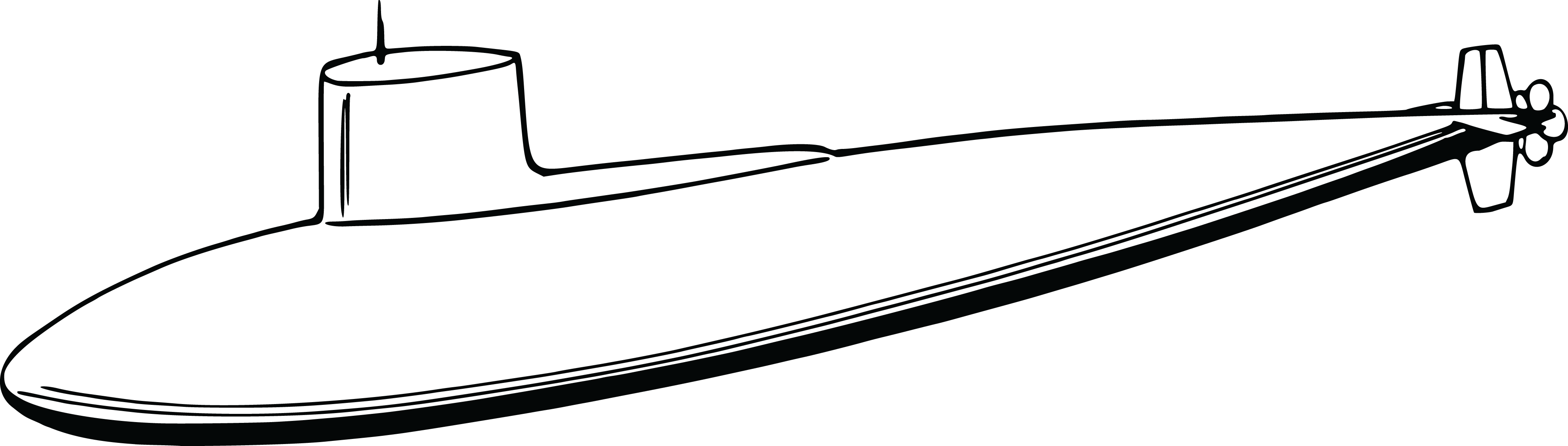 Free Clipart Of A Submarine - Submarine Clipart Black And White (4000x1138)