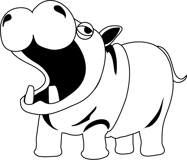 Hippo Clipart Black And White 4 - Hippo Clipart Black And White 4 (633x539)