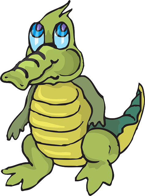 Cartoon, Little, Cute, Looking, Alligator - Cute Cartoon Crocodile (474x640)