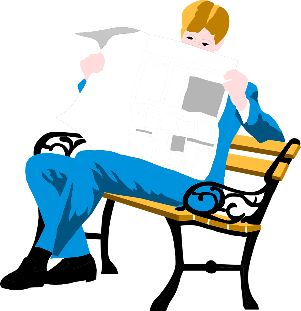 Reading Bench - Man Reading Newspaper Illustration (958x992)