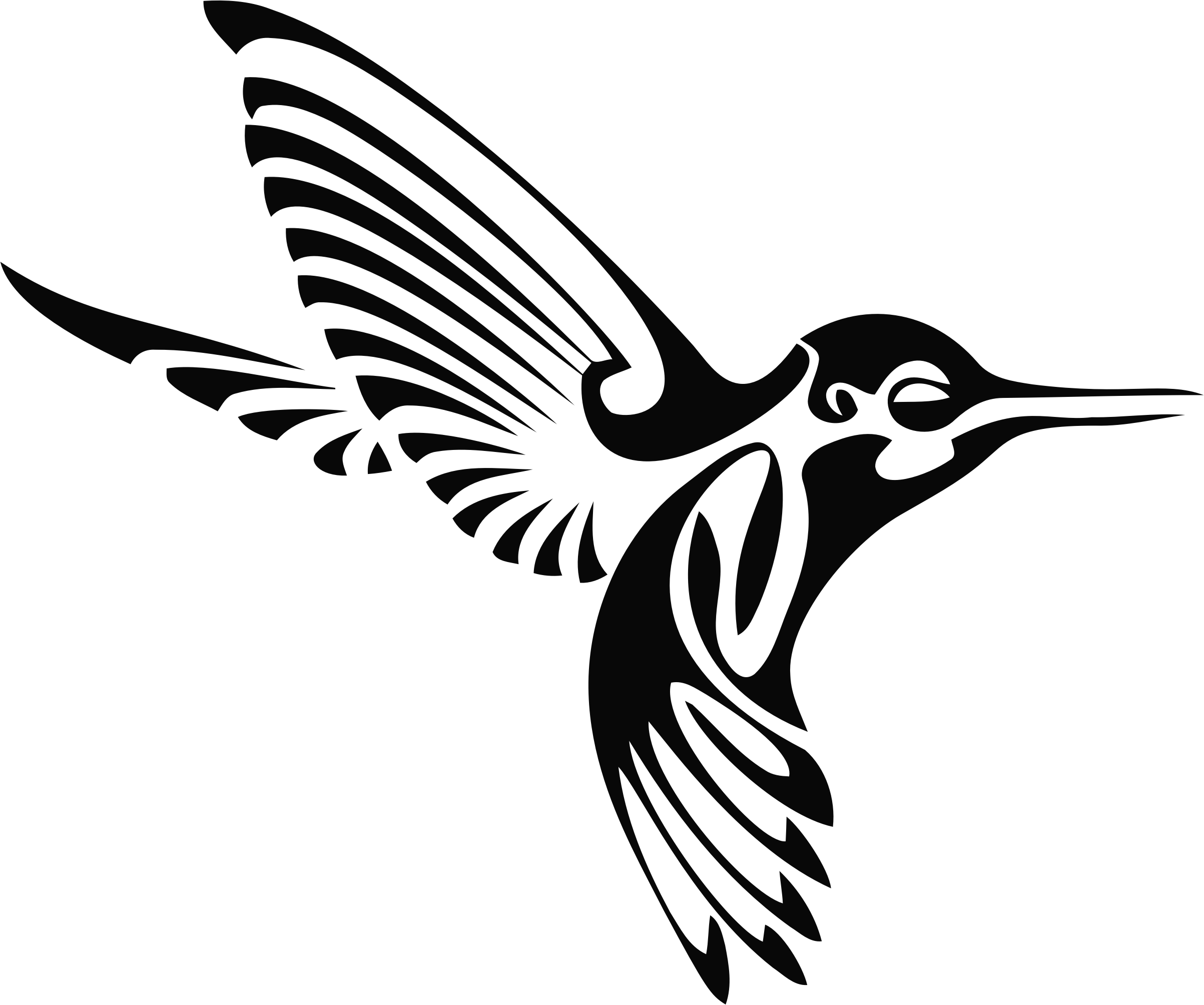 Tribal Hummingbird Silhouette Bclipart - Hummingbird Black And White (2406x2008)