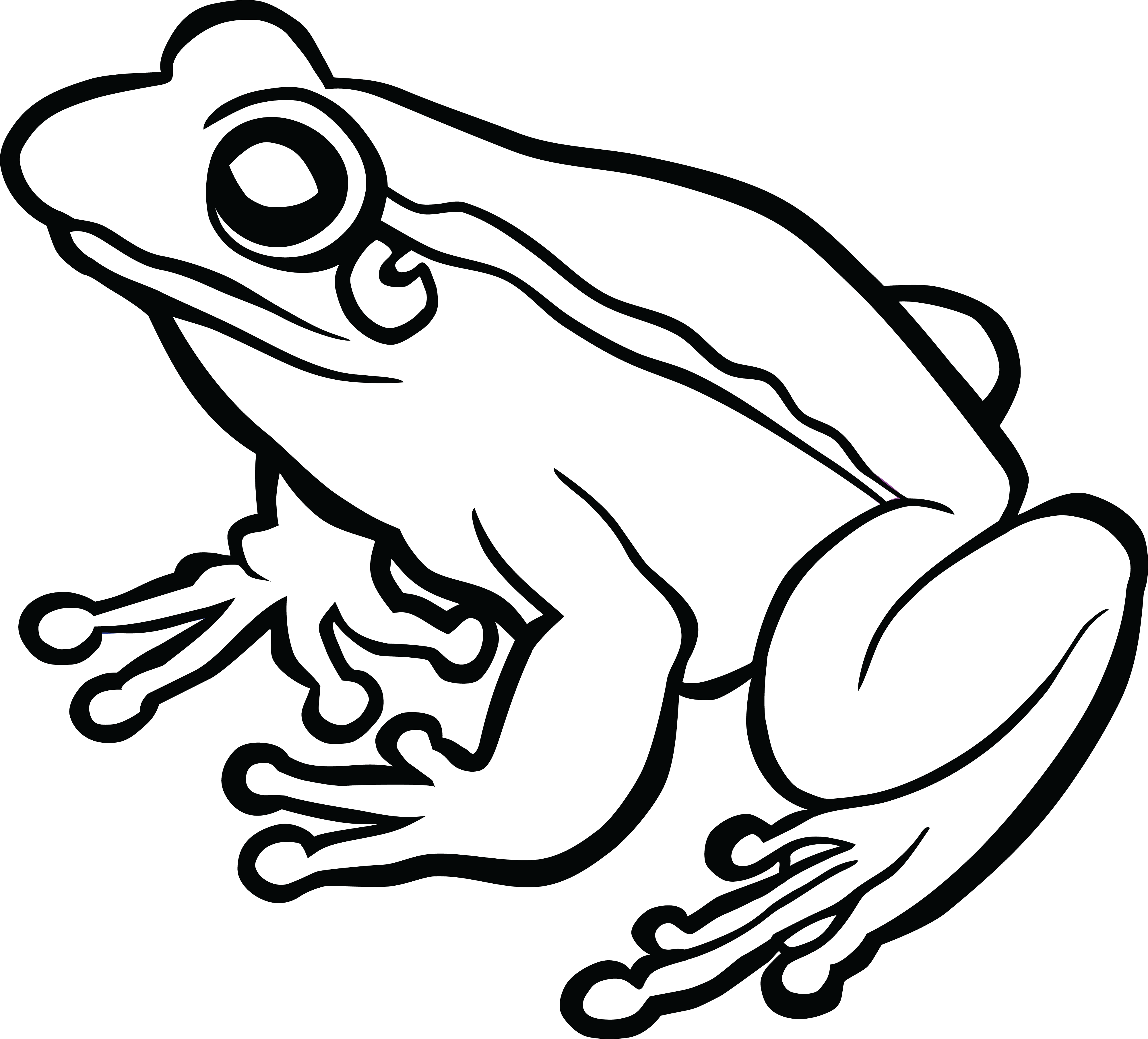 Free Clipart Of A Frog - Frog Black And White Clipart (4000x3618)