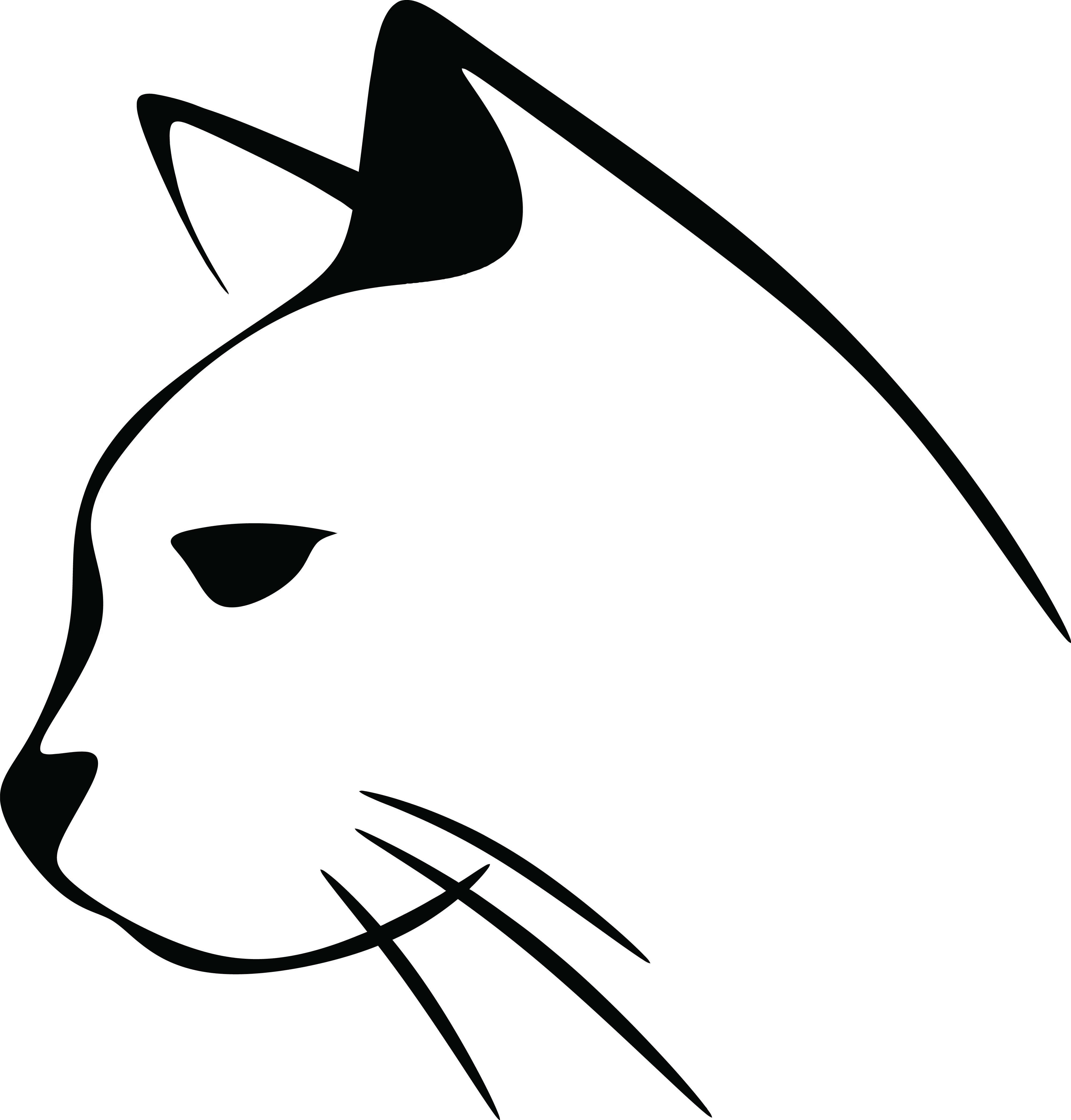 Free Clipart Of A Black And White Cat Head - Cat Face Line Drawing (4000x4182)