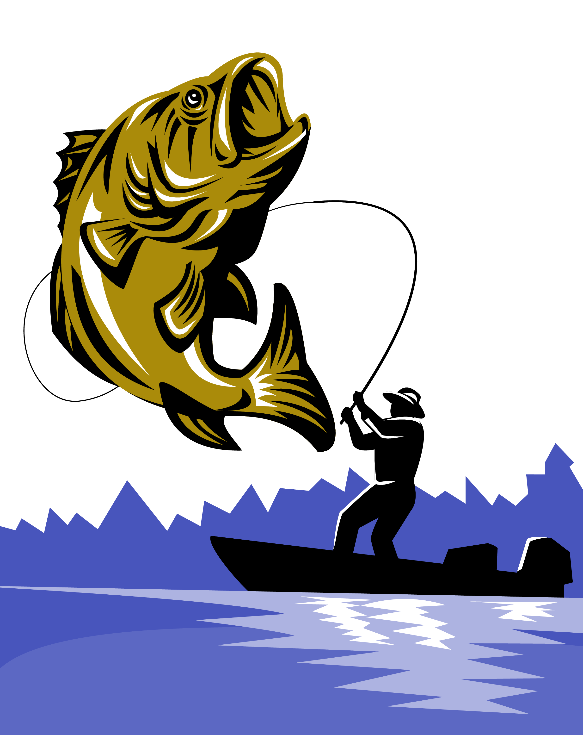 Bass Fishing Fishing Rod Fly Fishing - Cartoon Fly Fishing Png (2427x3058)
