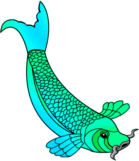 Blue Japanese Koi Fish Clipart - Drawing (530x636)
