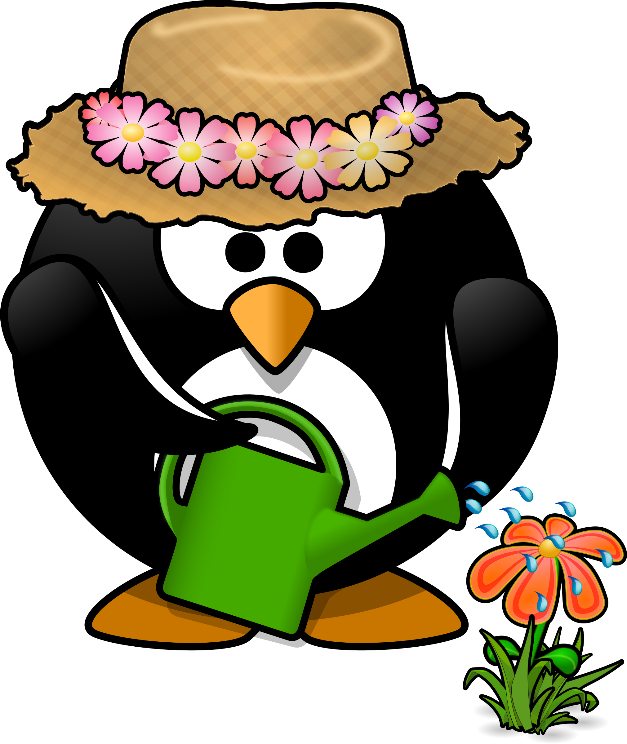 Microsoft Clip Art Animals Gardening Clipart Garden - Penguin With Flowers Clip Art (2022x2400)