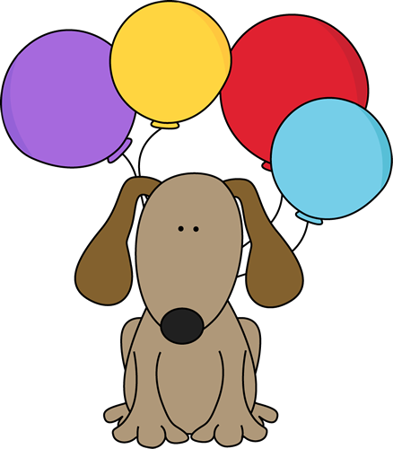 Dog With Balloons Clip Art - Dog Birthday Clip Art (438x500)