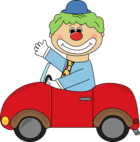 In A Clown Car Clip Art Image Clown Driving A Little - Clown In A Car Clipart (491x500)