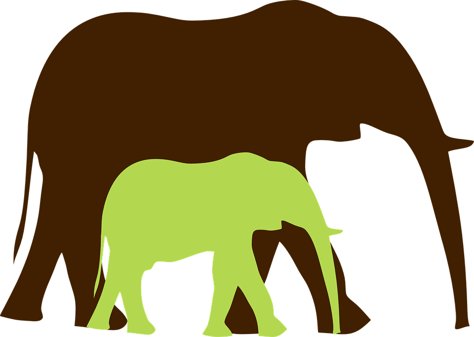 Green Baby Elephant And Mom 2 Clip Art At Clkercom - Mother And Baby Elephant Png (960x683)