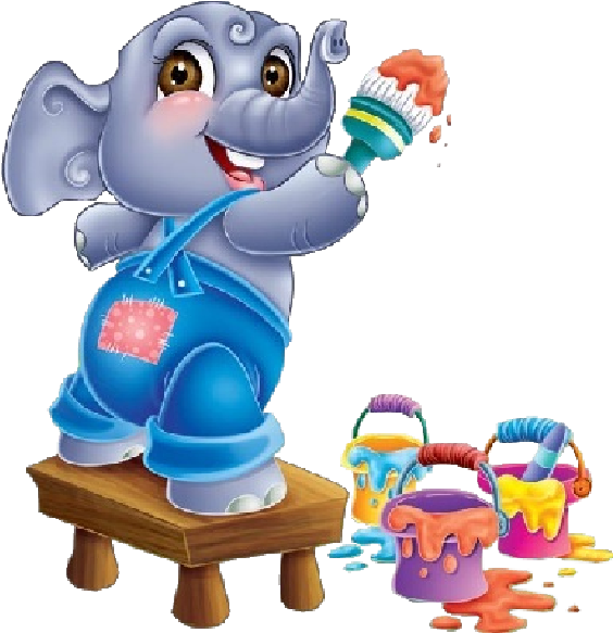 Cute Cartoon Animal Painting - New School Baby Elephant (600x600)