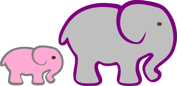 Gray Elephant Mom And Pink Baby Clipart - Elephant Clip Art (600x292)