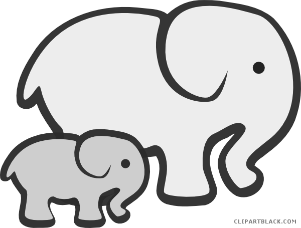 Baby Elephant Animal Free Black White Clipart Images - Stickers Black And White (600x455)