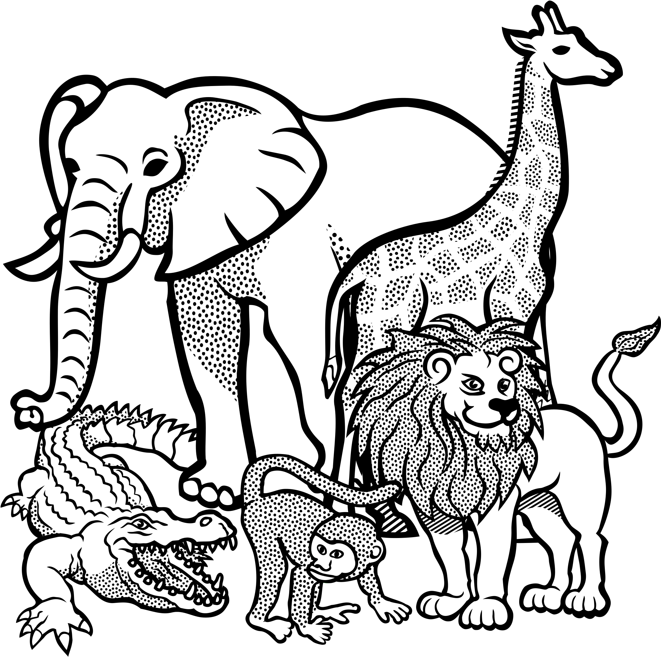 Clipart - Zoo Animals For Colouring (2382x2400)