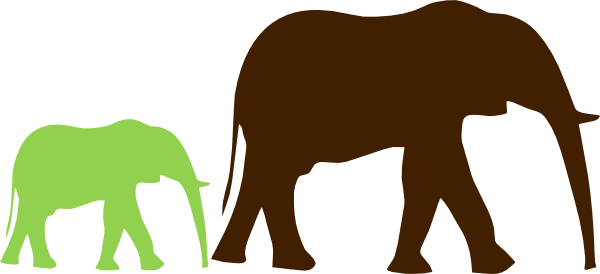 Mom And Baby Elephant Clip Art At Clker - Elephant Clipart Black And White (600x274)