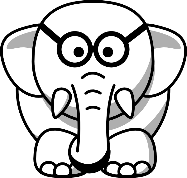 Line Art Elephant In Glasses Clip Art At Clker - Black And White Clipart Animals (600x571)