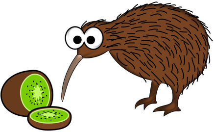 7593 Cartoon Kiwi Bird Clip Art - Kiwi Bird And Kiwi Fruit (500x343)