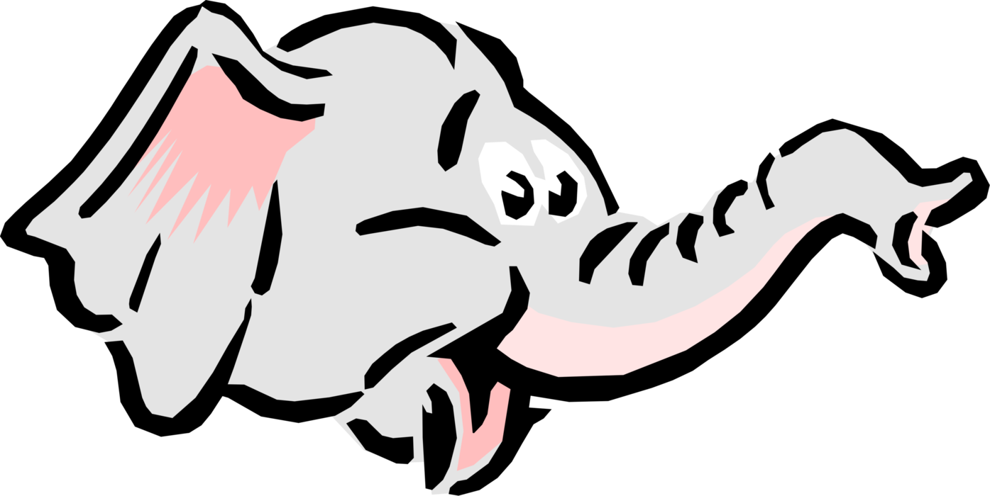 Vector Illustration Of Cartoon Elephant Head With Trunk - Vector Illustration Of Cartoon Elephant Head With Trunk (1395x700)