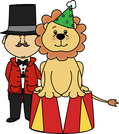 Circus Lion And Ringmaster Clip Art - Circus Clip Art (399x450)