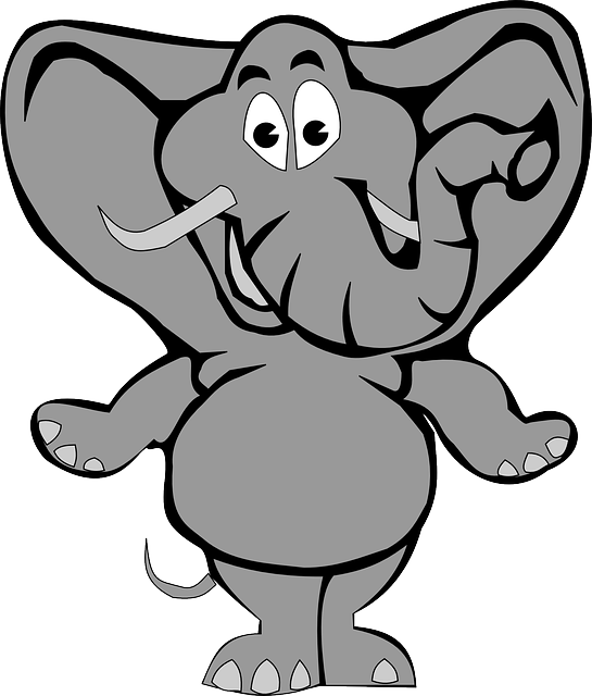 Gray Elephant, Animal, Zoo, Happy, Smiling, Trunk, - Cartoon Elephant Shower Curtain (545x640)