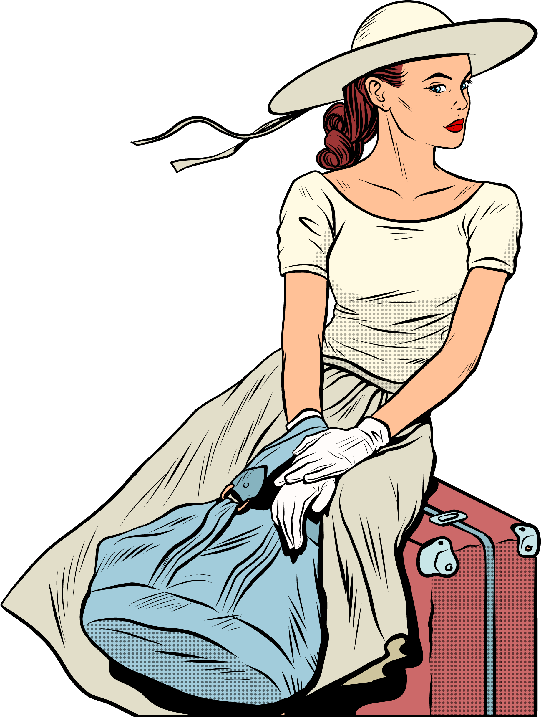 Airplane Travel Airport Pop Art - Lady Traveler Cartoon (2121x2433)