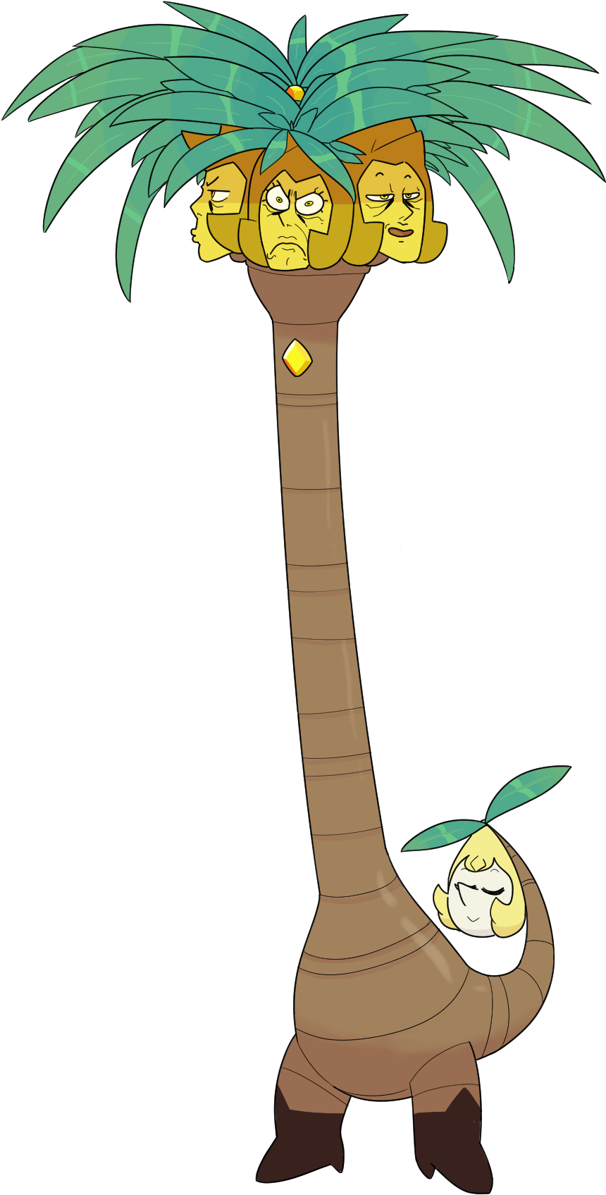Mammal Vertebrate Cartoon Fauna Tree Plant - Alola Exeggutor Yellow Diamond (900x1800)