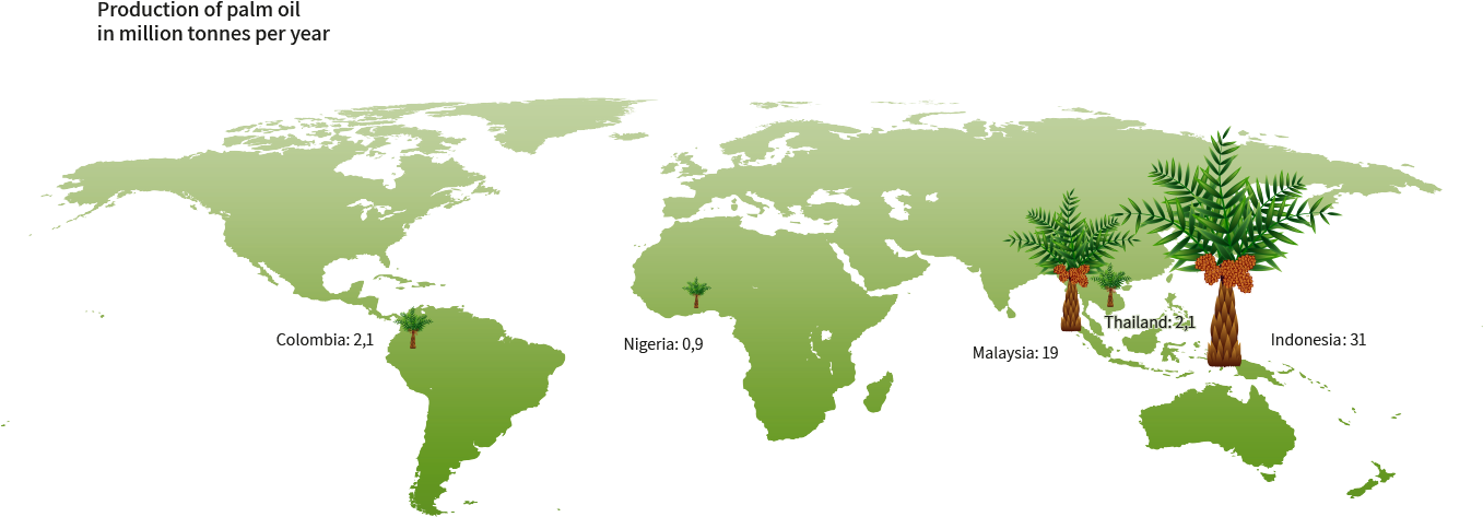 The World's Largest Producers Of Palm Oil - World Map (1371x638)
