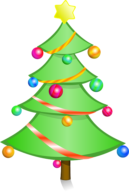 Black, Glass, Decorated, Outline, Tree, White - Christmas Tree Png Vector (427x640)