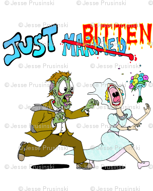 Just Married Zombies - Just Married Zombie Square Car Magnet 3" X 3& (300x400)