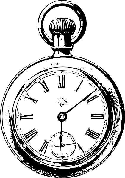 Pocket Watch Clip Art At Clker - Drawing Of A Clock (420x595)