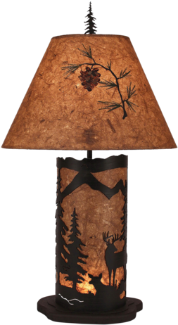 Kodiak Small Deer Scene Table Lamp W/ Night Light - Black Forest Decor Deer Scene Table Lamp (343x480)