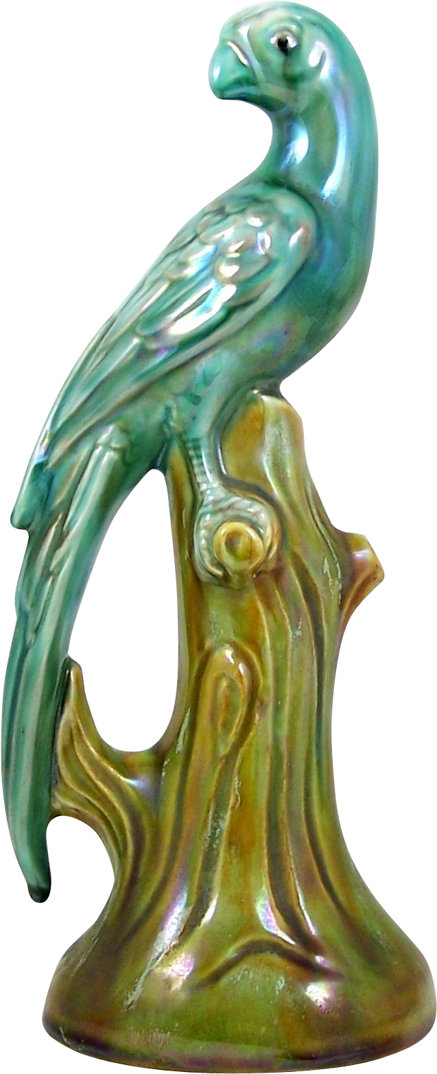 Art Pottery Parrot Bird Figurine On Tree Trunk Blue - Figurine (1564x1564)