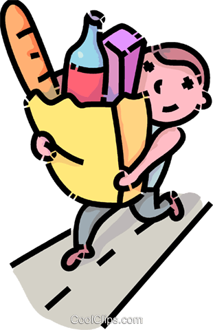 Boy Carrying A Bag Of Groceries Royalty Free Vector - Carrying Grocery Bags Cartoon (310x480)