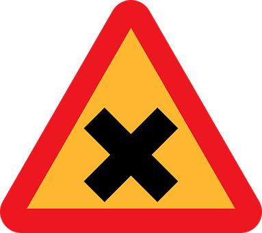 Road Cross, Traffic, Roadsigns, Road - Triangle Road Sign With X (383x340)