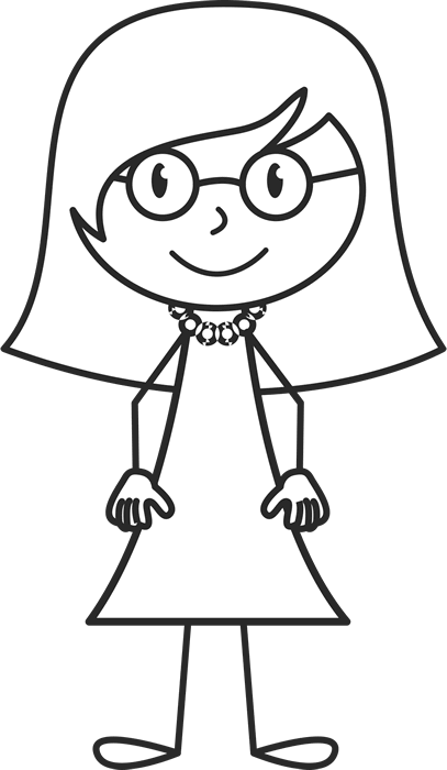 Girl With Medium Length Hair And Glasses Stamp - Long Hair Stick Figure (407x700)