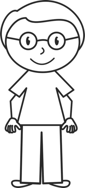 Boy With Glasses And Solid Shirt Stamp - Long Hair Stick Figure (273x600)